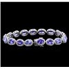 Image 2 : 13.00 ctw Tanzanite and Diamond Bracelet - 14KT White Gold