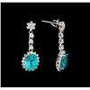 Image 2 : 5.95 ctw Apatite and Diamond Dangle Earrings - 14KT White Gold