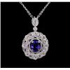 Image 2 : 14KT White Gold 4.80 ctw Tanzanite and Diamond Pendant With Chain