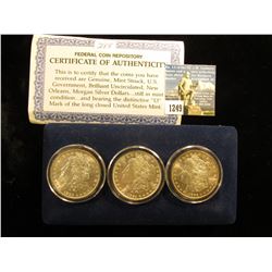 (3) Coins - 1883 84 & 85 O Morgan Federal Coin Repository Set; In Blue Velvet Case  MS-63