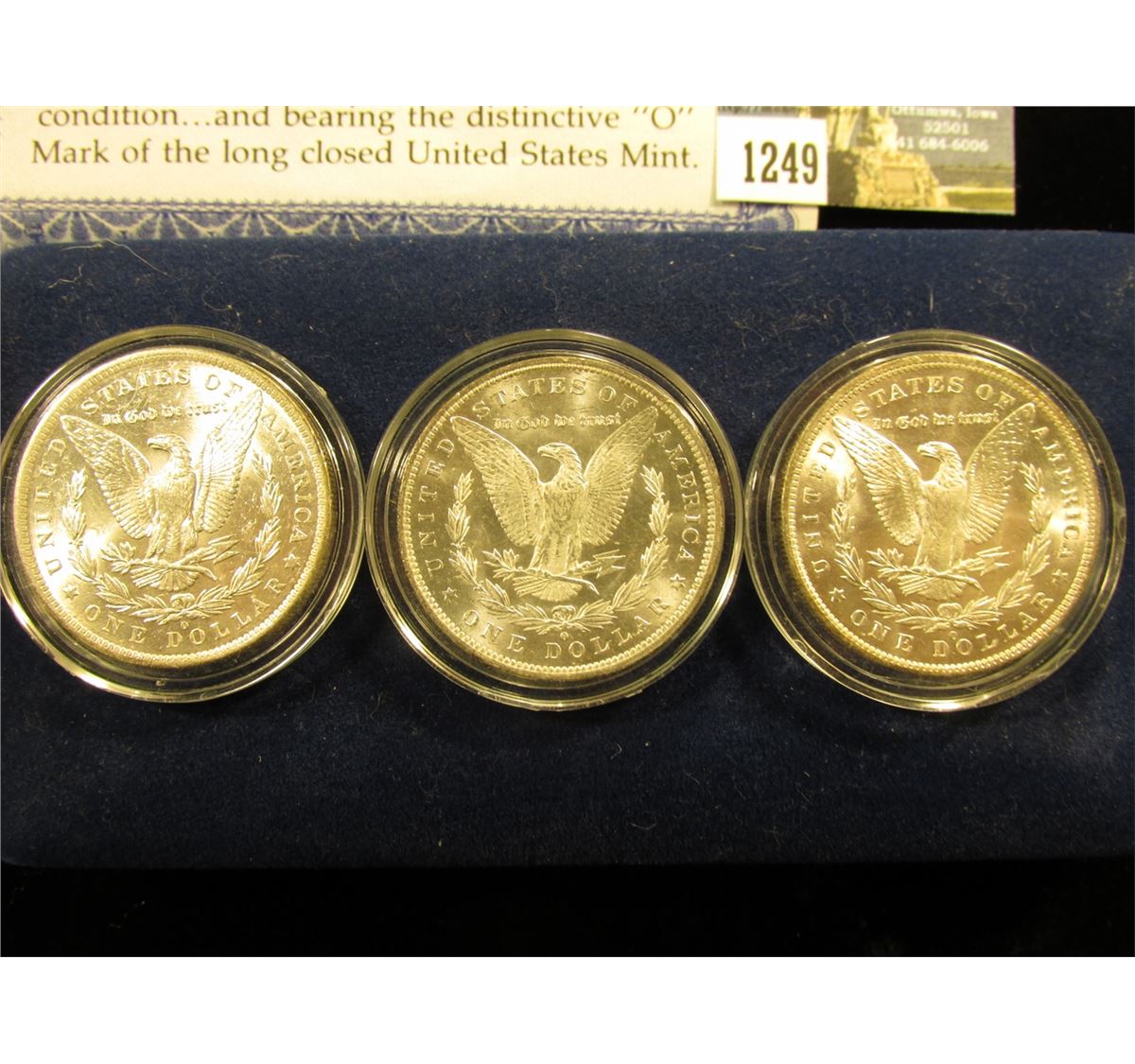 (3) Coins - 1883 84 & 85 O Morgan Federal Coin Repository Set; In Blue ...