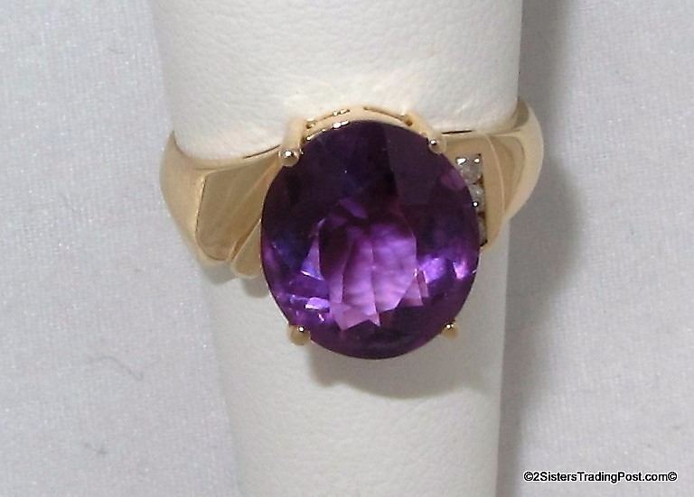 14K Yellow Gold Oval Cut Amethyst & 3 Brilliant Cut Diamonds - Ring ...