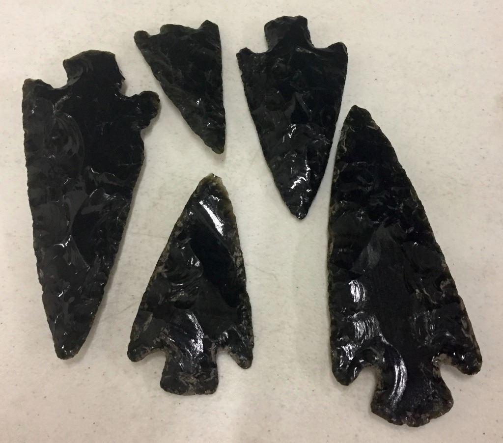 Group of 5 Obsidian Points -Southern Mexico