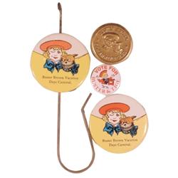 Buster Brown billhook, pocket mirror & 50th Anniversary (1954) token.