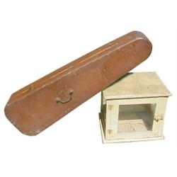 Lot of 2: Small wooden gum or candy show-case w/yellow paint, 11"H & Old handmade violin case.