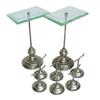 Image 1 : 8 glass and nickel plated iron shoe display stands, 6 are 4" and 2 are 10" H (glass nicks).