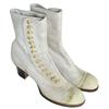 Image 1 : 1 pair of ladies white leather high top button shoes, early 1900's.