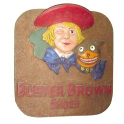 Chalkware "Buster Brown" dimensional store plaque. 17"W  x 18"H.
