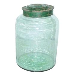 Medium sized glass apothecary jar w/metal lid, 10"H.