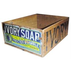 Advertising wooden box for "Ivory Soap," 18”W x 5”H.