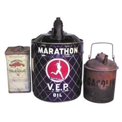 Lot of 3:  5 gal. Marathon Oil, 1 gal. Mobil Oil & 1 gal. Clark gasoline can.