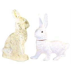 Lot of 2 rabbit candy containers:  one Jeannette Glass & one paper-mache marked  West Germany.