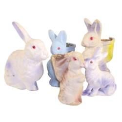 Lot of 5 paper-mache rabbits, 6 1/2" to 9"H.