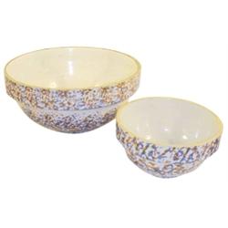 Lot of 2 spongeware bowls:  11" w/hair line & 7" w/hairline & rim chip.