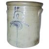 Image 1 : 5 gal. salt glaze crock w/cobalt target, hair line crack, not marked.
