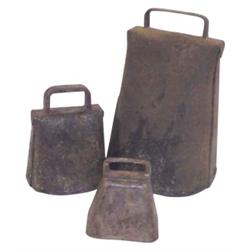 Lot of 3 bells:  2 sheep bells w/original clappers, 4" & 6" & 1 sheep bell w/no clapper, 2 1/2".