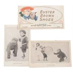 Buster Brown blotter from Iowa City, IA. & 2 BB black & white 1909 postcards, US Litho Co.