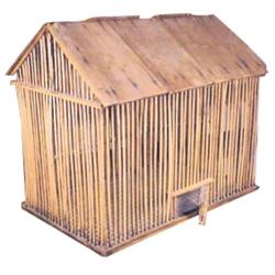 Large handmade bird cage, unusual dowel construction, 30"W x 27"H.