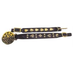 Lot of 2 fancy horse straps, brass w/clover & hearts, 15" & 19"L.