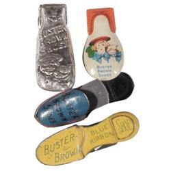 4 Buster Brown Shoe clickers, all metal, 2-2 1/2"L.