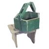 Image 1 : Lot of 2:  1 Primitive walnut stool w/pegged top, 8"H & 1 primitive green hexagon-shaped wooden tote
