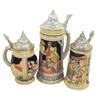 Image 1 : Lot of 3 W. German steins, #4088, 407 & 3574, 8", 9" & 12"H.
