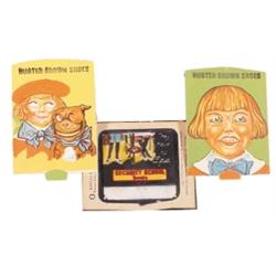 2 Buster Brown animated trade cards, 4" ea. & 1 glass Hamilton Brown adv. slide, 4"W.