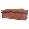 Image 1 : Hinged tool chest made from old cartridge box, old red paint, 22" L.