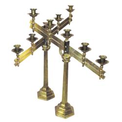 Pair of heavy brass 3 candle candelabras, high quality, 23"H.