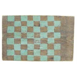 Old wooden checkerboard, robin's egg green paint, 11" X 17".