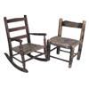 Image 1 : Lot of 2:  Child's wooden rocker, red w/woven seat, 22"H & child's primitive chair w/rush seat, 20"H