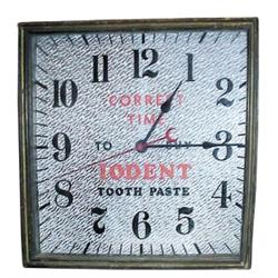 "Irodent Tooth Paste" working elec. clock, square wood frame, 15”Square.