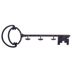 Large hanging iron key hat holder, holds 4 hats, 26" W.