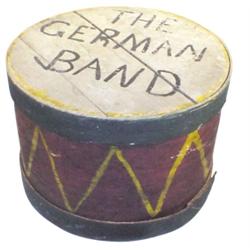 "Folk Art" wooden "German Band" drum box, made from old cheese box.