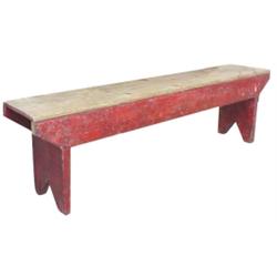 Red bucket bench,  nice cond., 66" L.