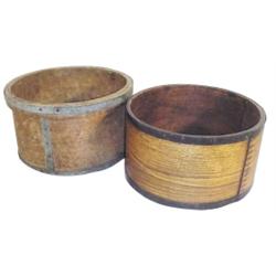 Lot of 2 wooden grain measurers w/metal bands, 11 1/2" Dia.