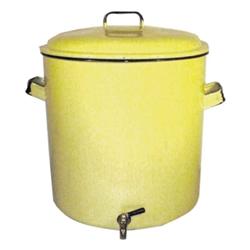 Large yellow enameled pot w/spigot, approximately 22" H.