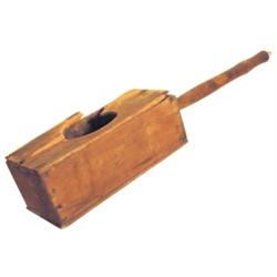 Amish wooden collection box w/handle, 21" L.