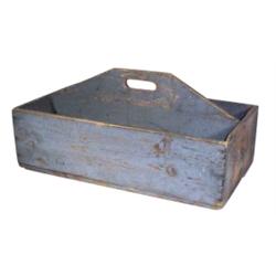 Large painted gray wooden tool caddy, 26" L.