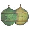 Image 1 : Lot of 2 round wooden breadboards dated 1908 & 1925 w/old green paint.