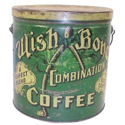"Wishbone Coffee" tin, w/handle, green, 8" H.