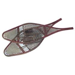 Early wood framed snowshoes w/original red paint, very good condition, 34" L.