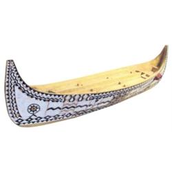 Norwegian hand carved ship w/original black, white & red paint, 32" L.