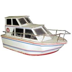 Chris Craft cabin cruiser, wood & metal, "Folky" red, white & blue, 48" L.