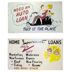 Lot of 2 1950's masonite signs, signed by Love,  32"W x 18"H.