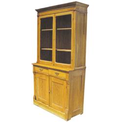 Ash 4 door stepback cupboard, glass in upper doors, 42"W x 18"H.