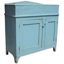 Lift top robin's egg blue pine dry sink, 35"W x 37"H.