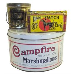 Lot of 3 tins; Dan Patch, Campfire Marshmallows & Bone Rendered Lard.