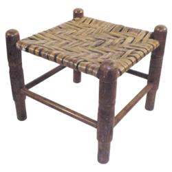 4 legged wooden stool w/rush seat, 10"H.