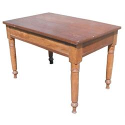 Cherry table w/tiger maple side panels & end drawer, 40"W x 27"H.